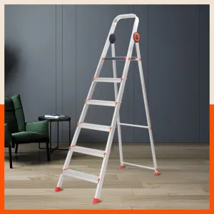 Bathla Advance Pro 6-Step Foldable Aluminium Ladder for Home | Heavy Duty & Anti-Slip Steps | 7 Year Manufacturer Warranty