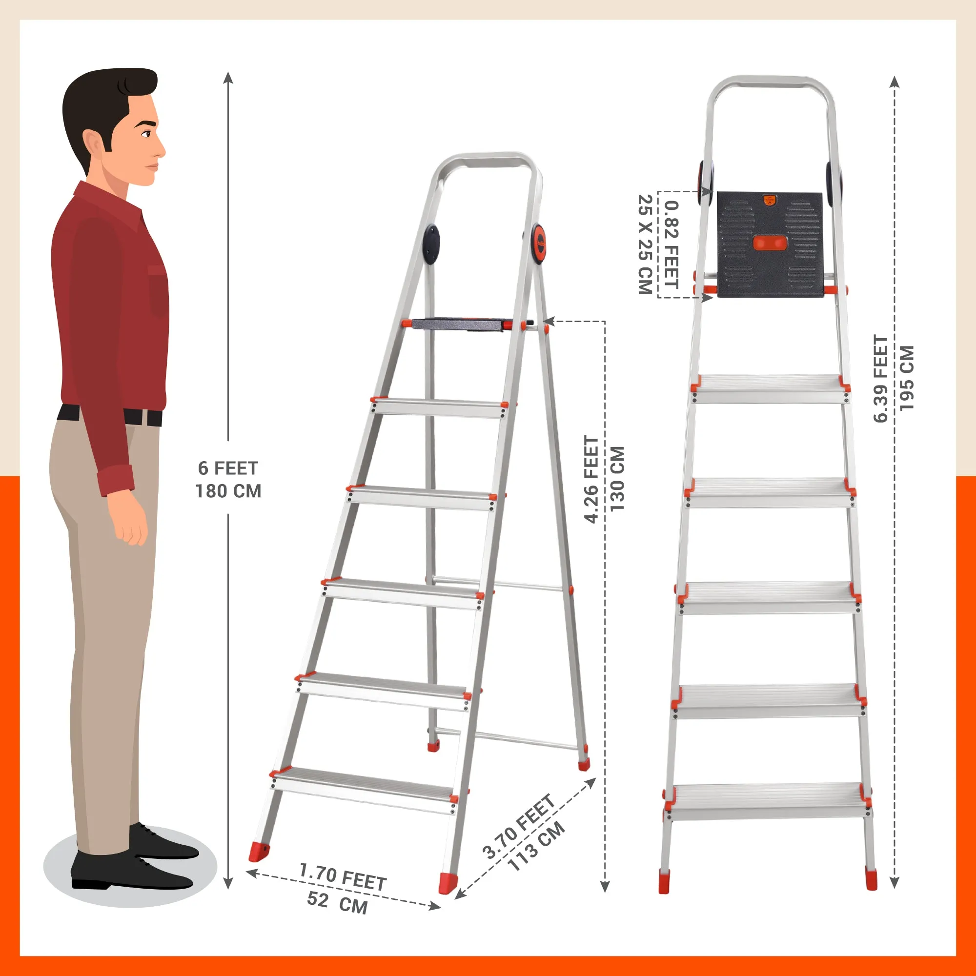 Bathla Advance Pro 6-Step Foldable Aluminium Ladder for Home | Heavy Duty & Anti-Slip Steps | 7 Year Manufacturer Warranty