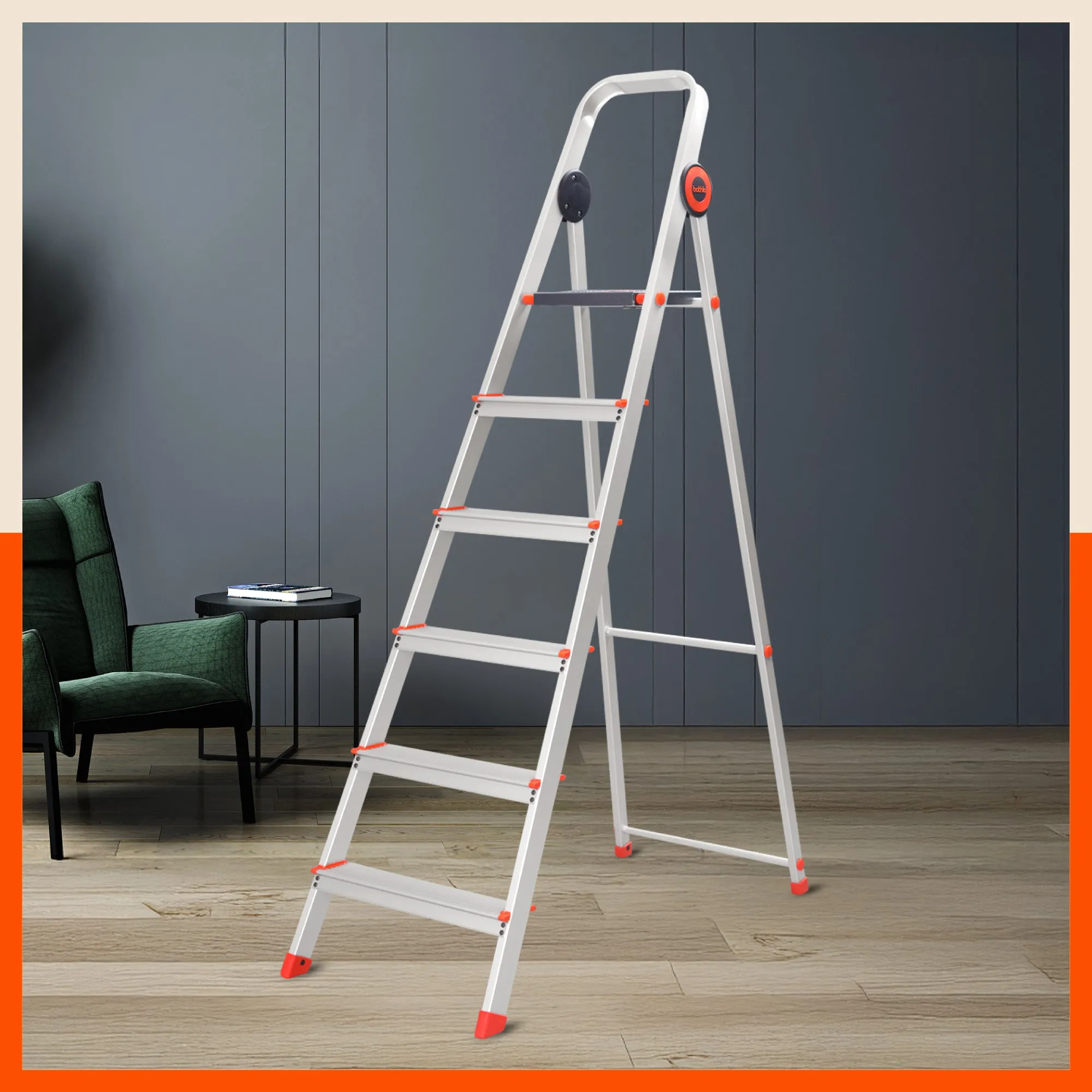 Bathla Advance Pro 6-Step Foldable Aluminium Ladder for Home | Heavy Duty & Anti-Slip Steps | 7 Year Manufacturer Warranty