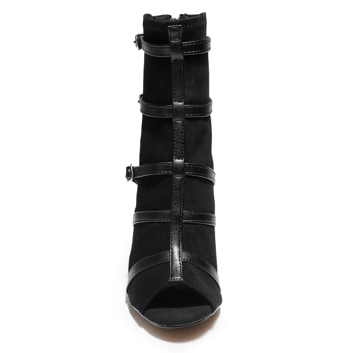 Beauty Ankle Bootie - Black Vegan Stretch Suede - Rubber Sole