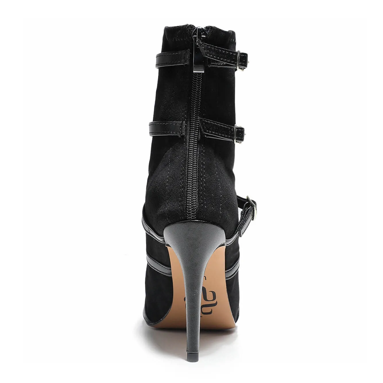 Beauty Ankle Bootie - Black Vegan Stretch Suede - Rubber Sole