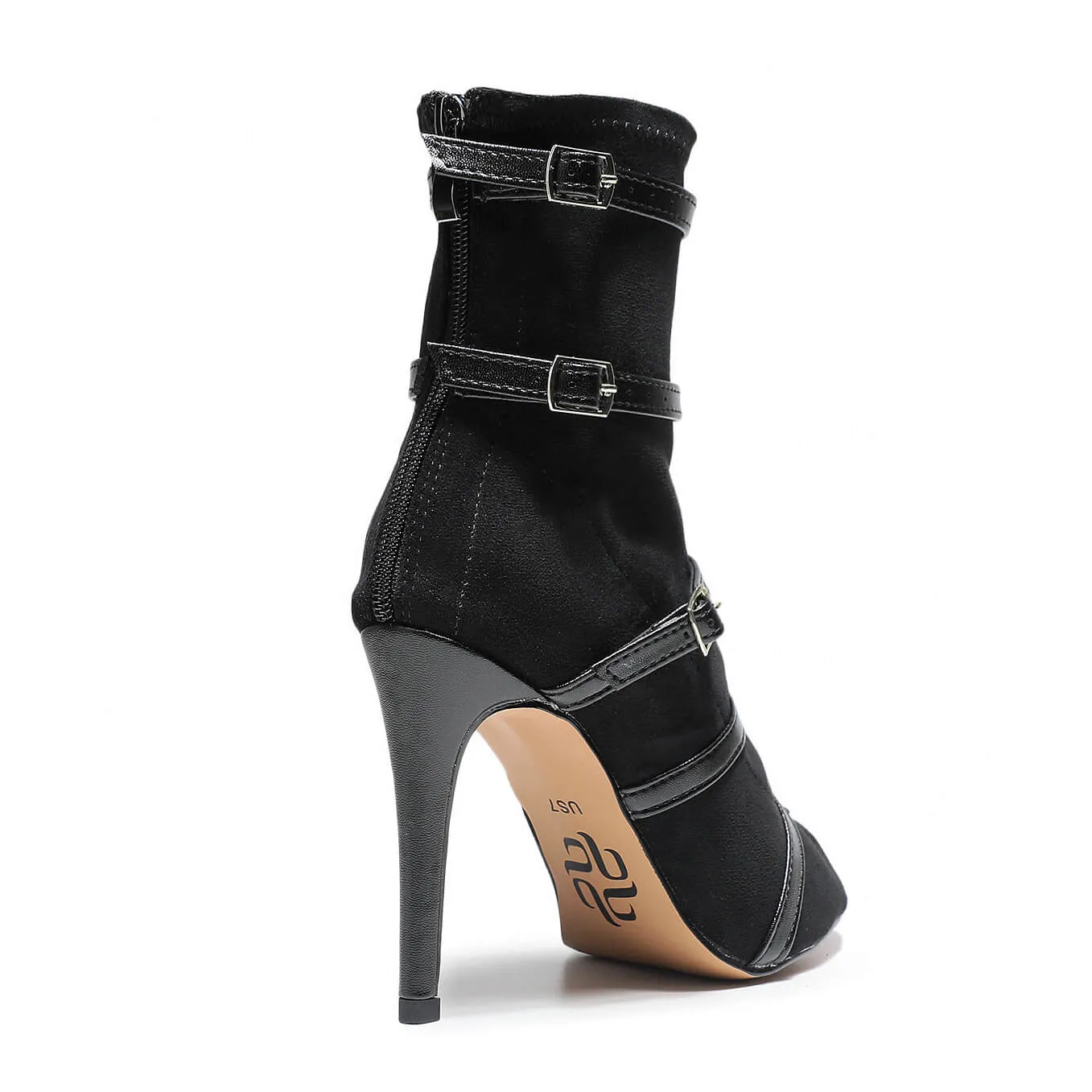 Beauty Ankle Bootie - Black Vegan Stretch Suede - Rubber Sole