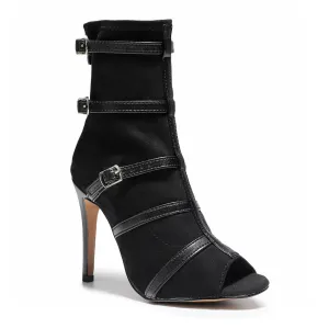 Beauty Ankle Bootie - Black Vegan Stretch Suede - Rubber Sole