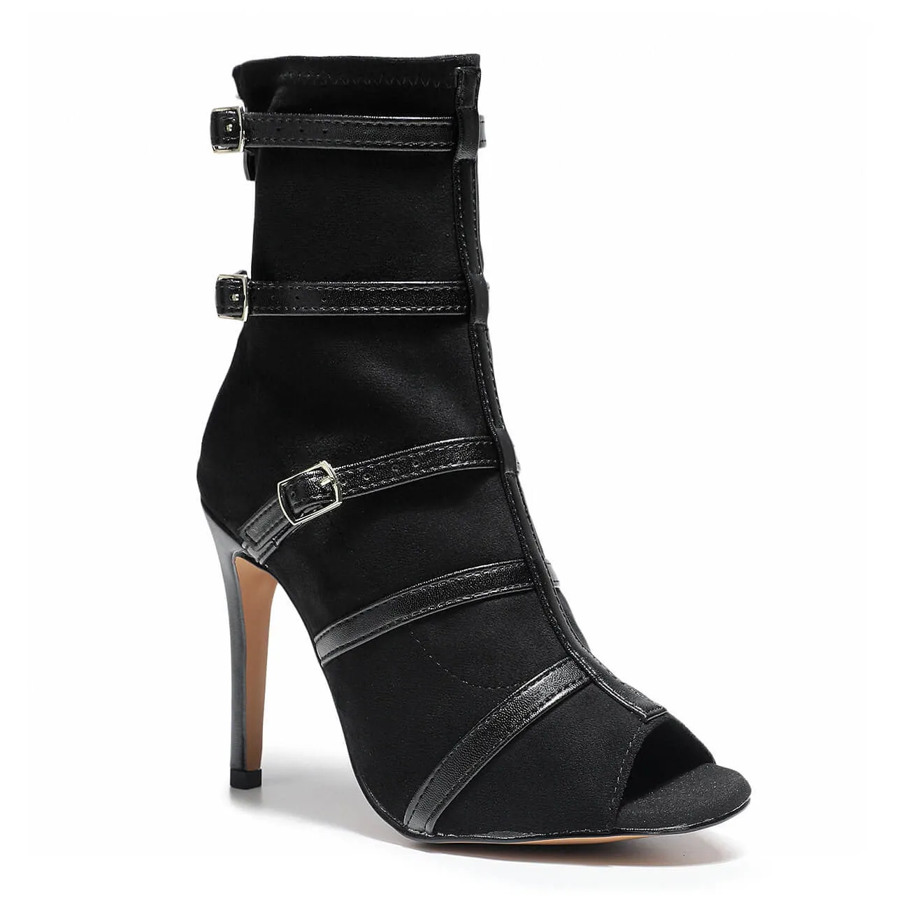 Beauty Ankle Bootie - Black Vegan Stretch Suede - Rubber Sole