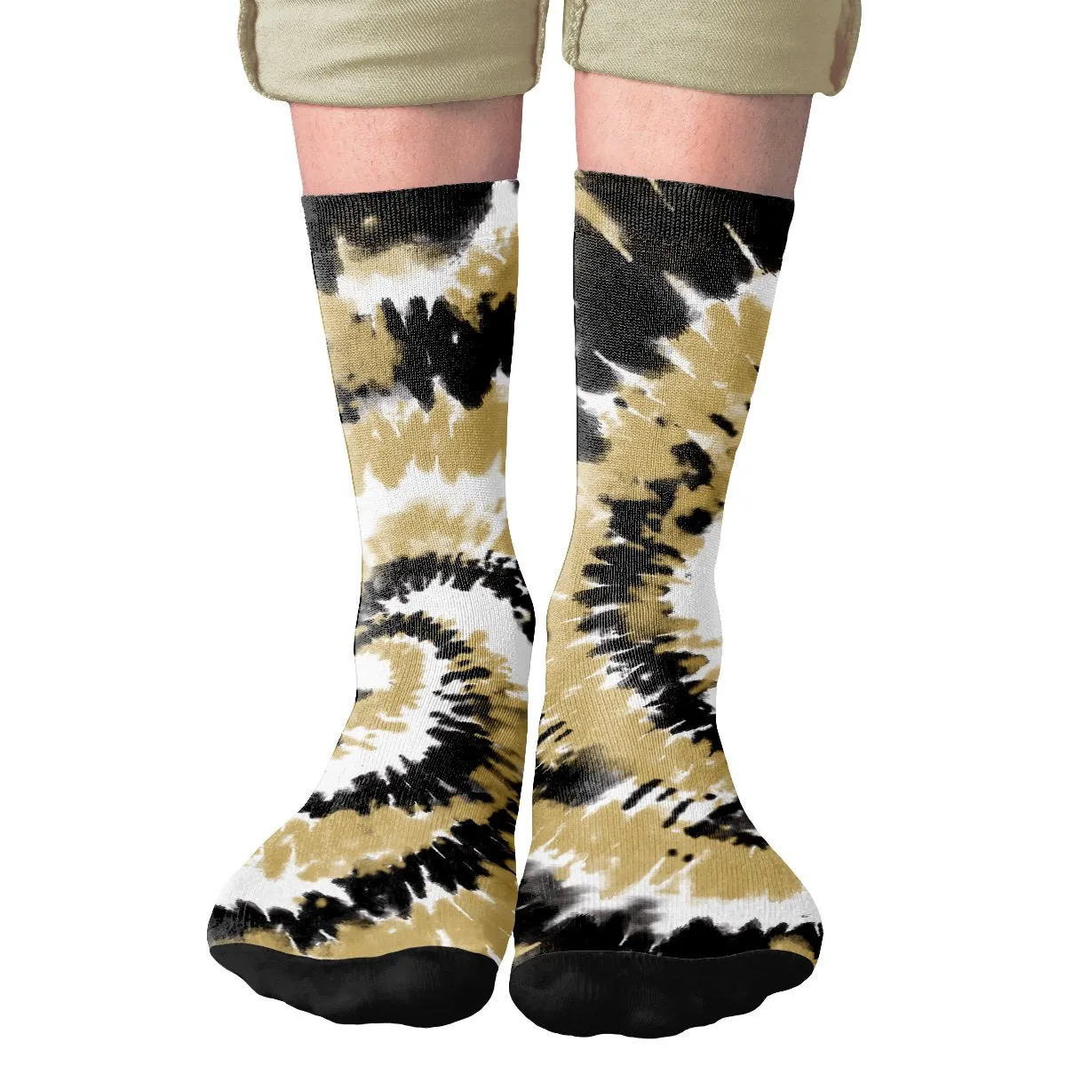 Black & Gold Tie Dye Adult Crew Socks