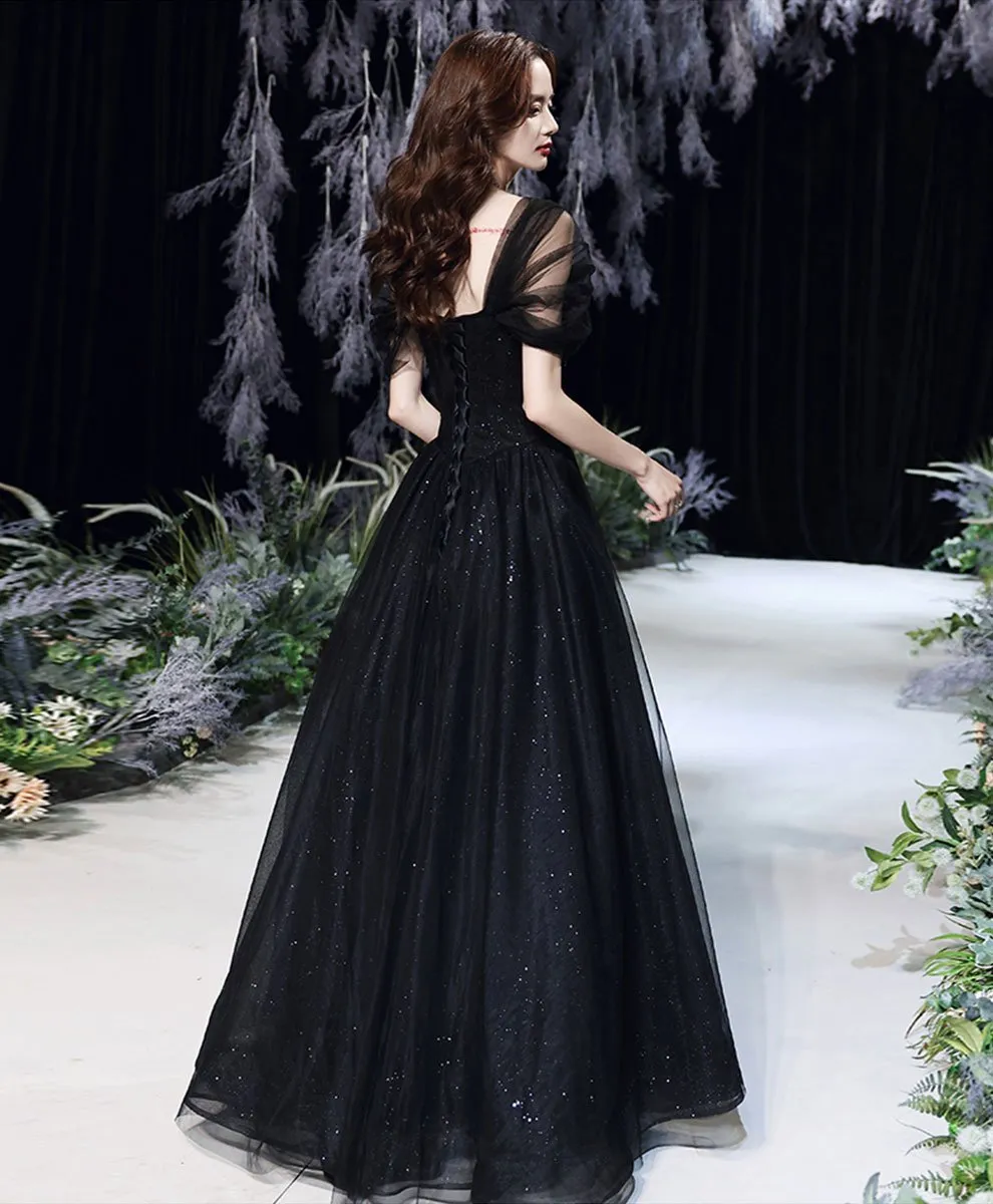 Black Off Shoulder Long Party Dress Prom Dress, Unique Black Evening Party Dresses