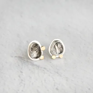 Black Tourmalinated Quartz Post Earrings in Sterling Silver and 18k Gold - ROSIE #3