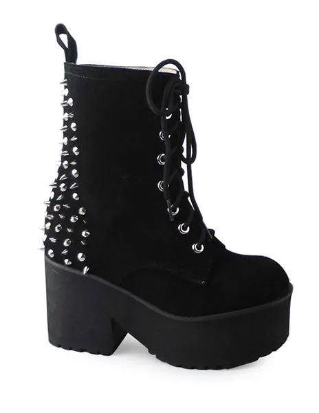 Black Velvet Lolita Boots Square Hees Rivet Design