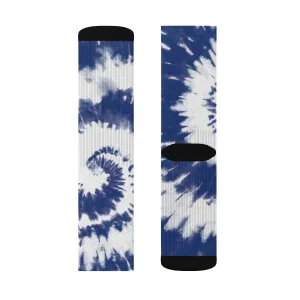 Blue & White Tie Dye Adult Crew Socks
