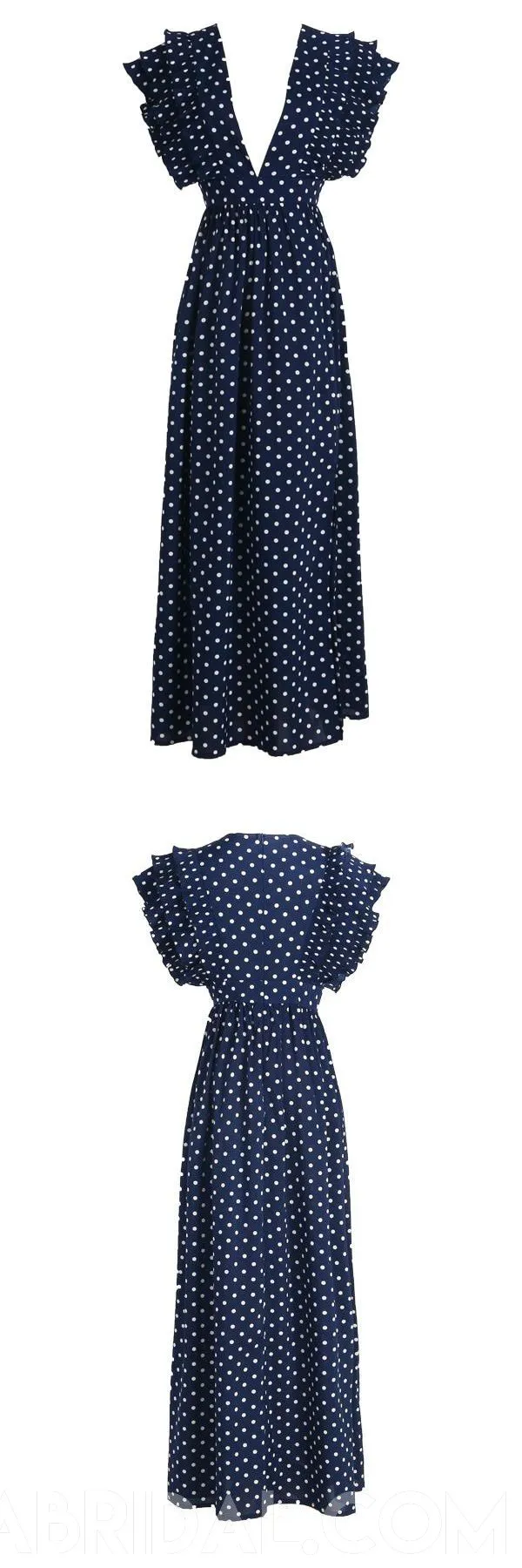 Boho Black Blue Red Sexy V Neck A-line  Unique Design Wave Point Evening Maxi Prom Dresses,PD1099