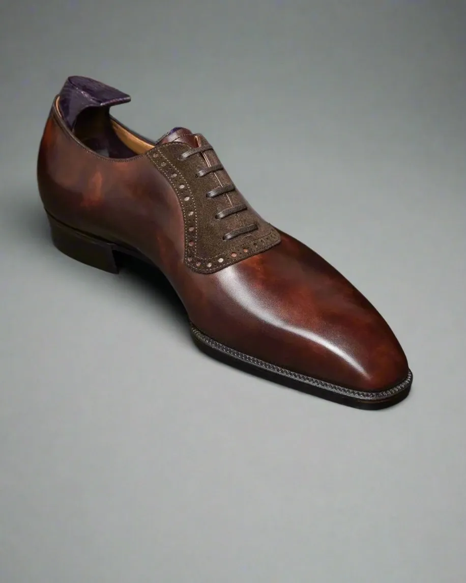 Brown Leather Patina And Suede Lysander Brogue Oxfords - Formal Shoes