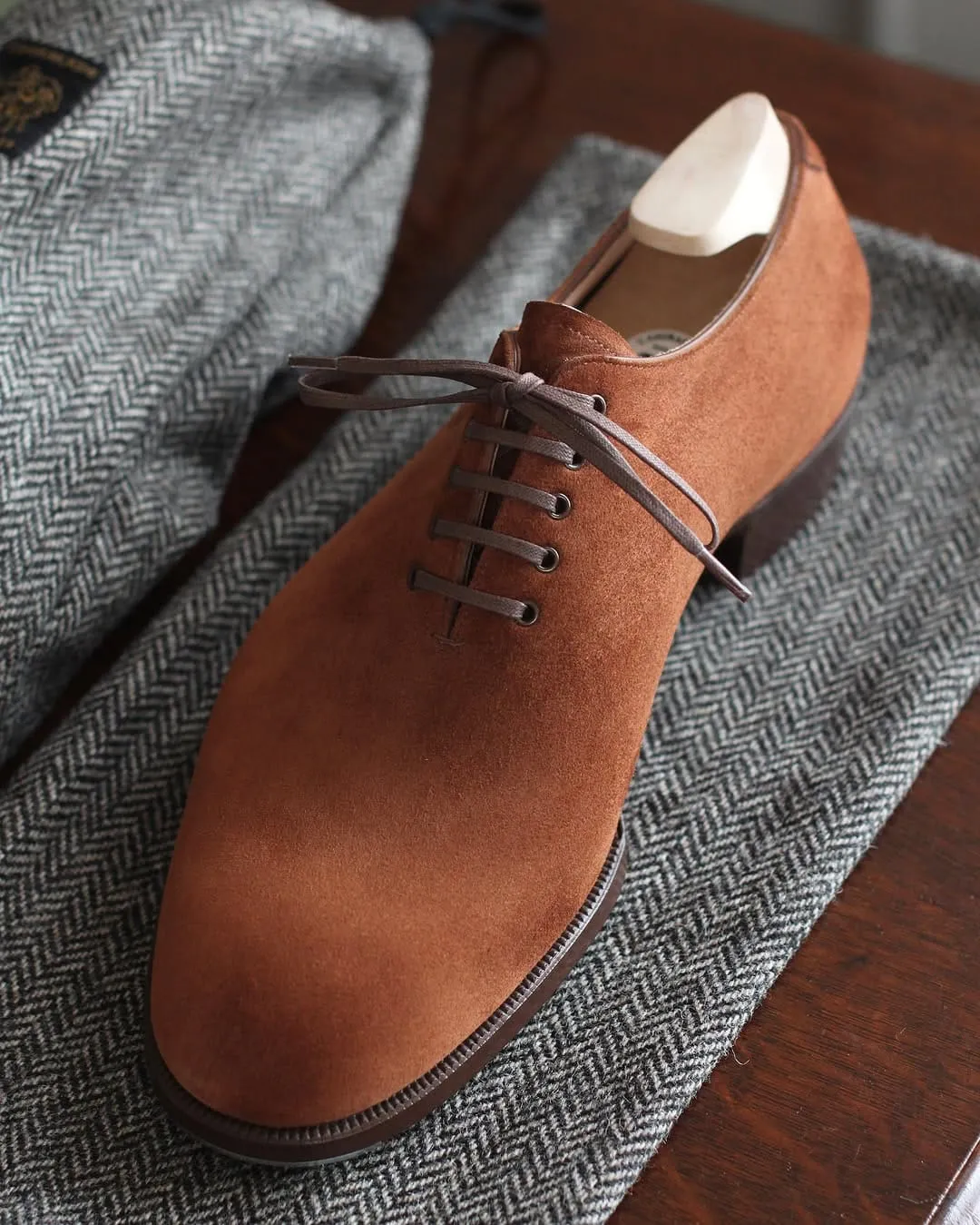 Brown Suede Leather Whole Cut  Oxfords - Formal Shoes