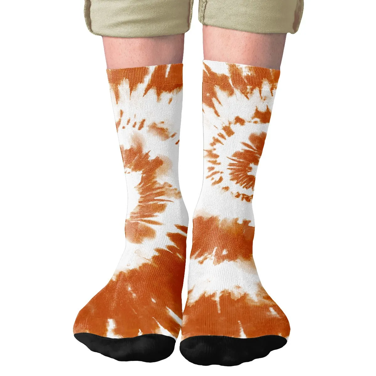 Burnt Orange & White Tie Dye Adult Crew Socks