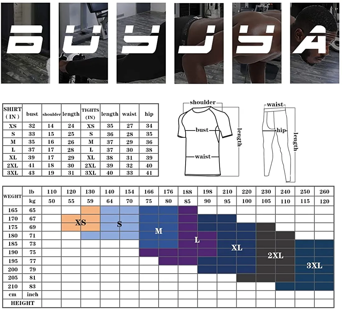BUYJYA 5Pcs Men's Compression Pants Shirt Top Long Sleeve Jacket Set Suit.