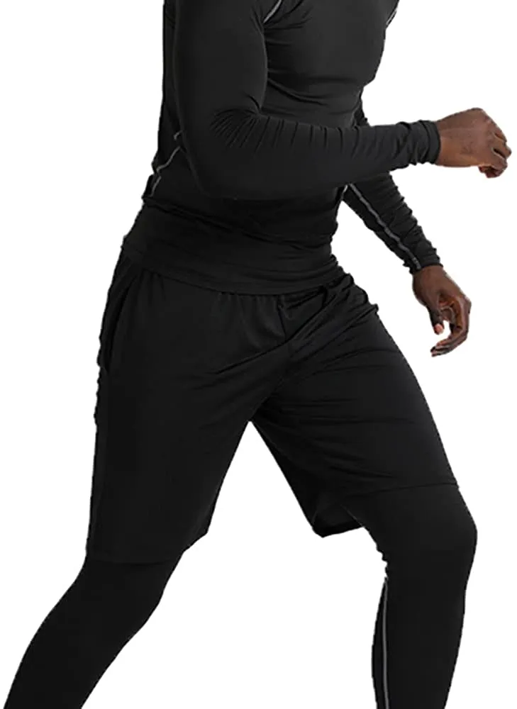 BUYJYA 5Pcs Men's Compression Pants Shirt Top Long Sleeve Jacket Set Suit.