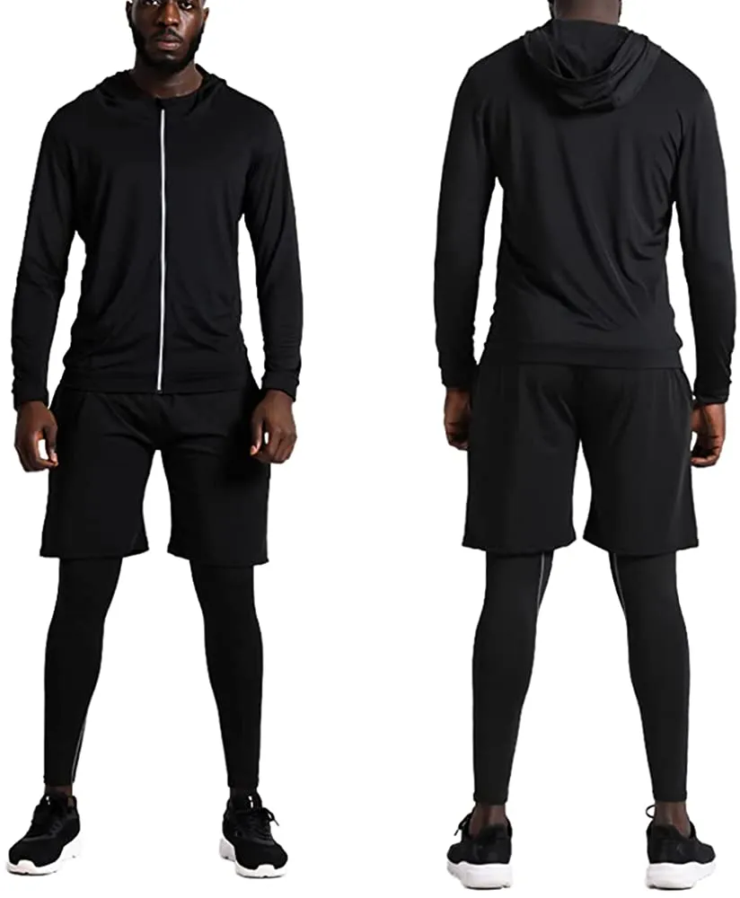 BUYJYA 5Pcs Men's Compression Pants Shirt Top Long Sleeve Jacket Set Suit.