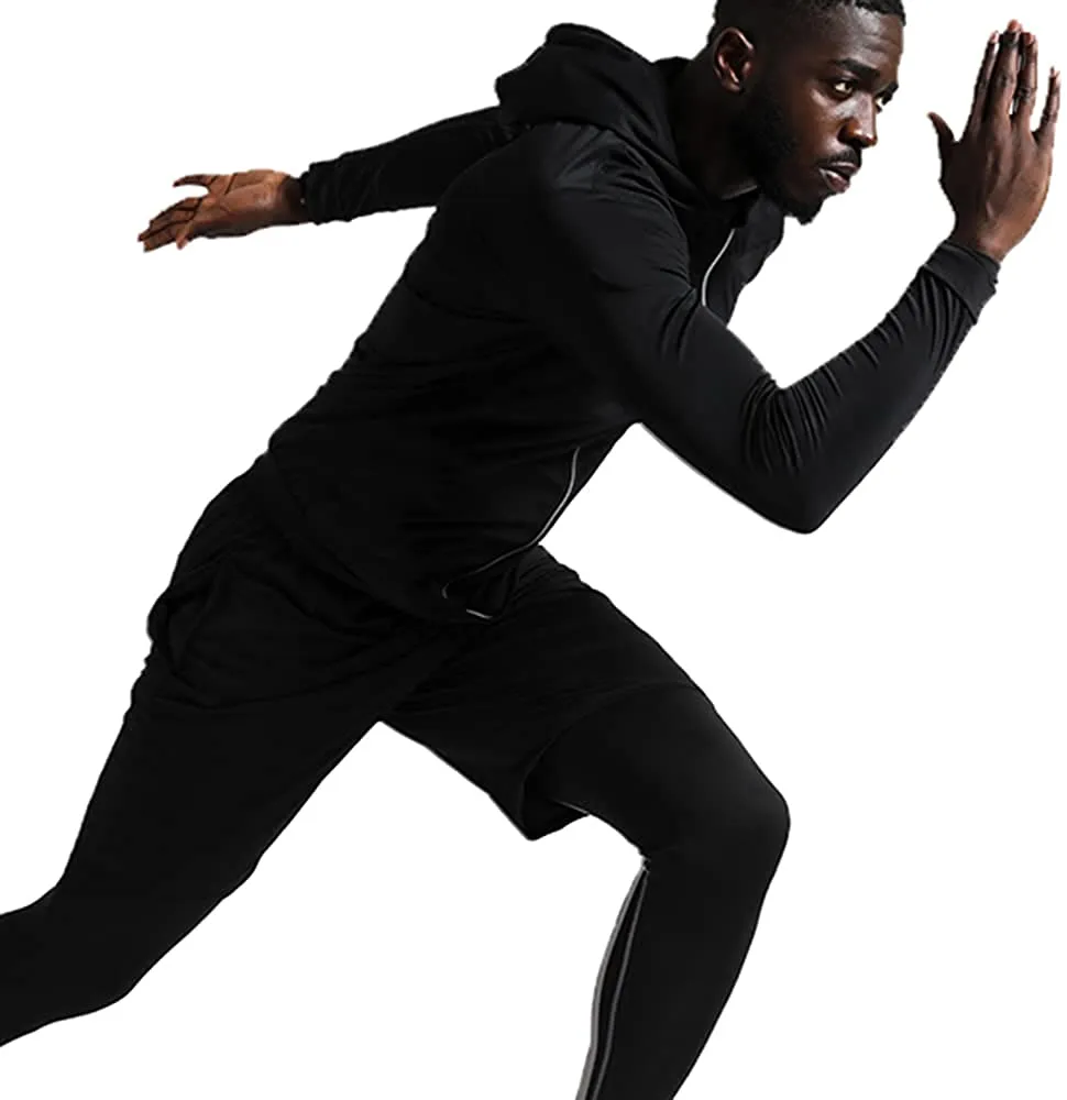BUYJYA 5Pcs Men's Compression Pants Shirt Top Long Sleeve Jacket Set Suit.