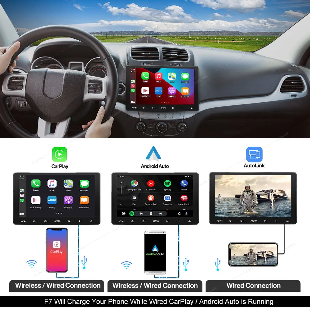 Car Stereo ATOTO F7 XE 10.1 Inch Double Din Wireless CarPlay & Android GPS QLED