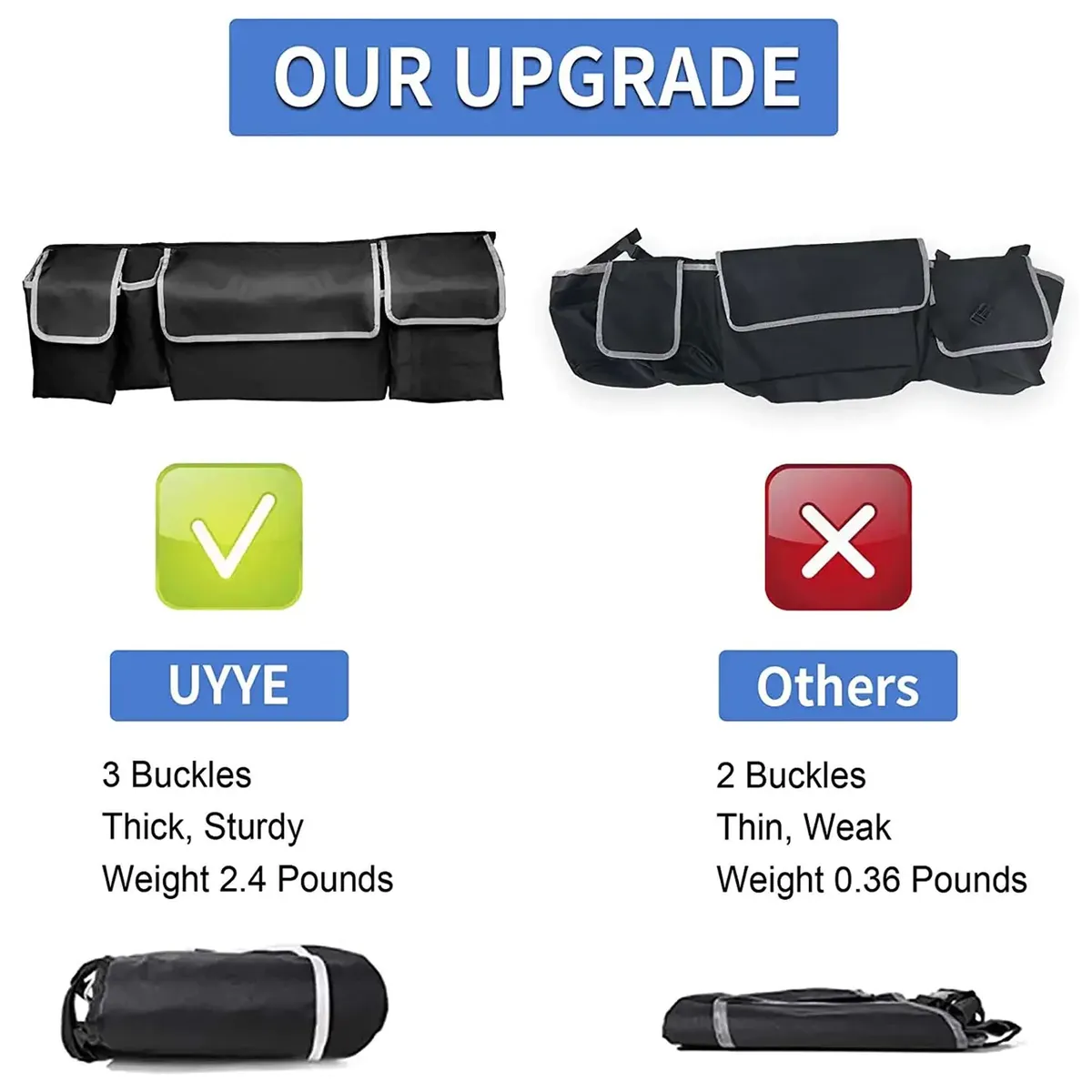 Car Trunk Hanging Organizer, Car Trunk Hanging Organizer, Thick Backseat Trunk Storage Bag with 4 Pockets and 3 Adjustable Shoulder Straps, Foldable Car Trunk Interior Accessories Releases Your Trunk Space