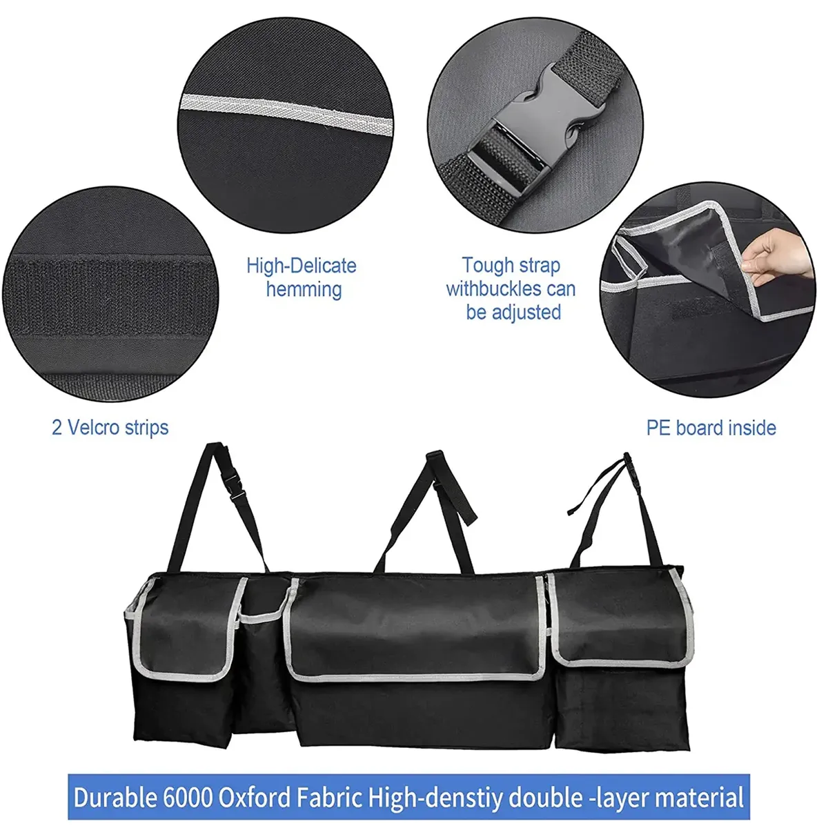 Car Trunk Hanging Organizer, Car Trunk Hanging Organizer, Thick Backseat Trunk Storage Bag with 4 Pockets and 3 Adjustable Shoulder Straps, Foldable Car Trunk Interior Accessories Releases Your Trunk Space