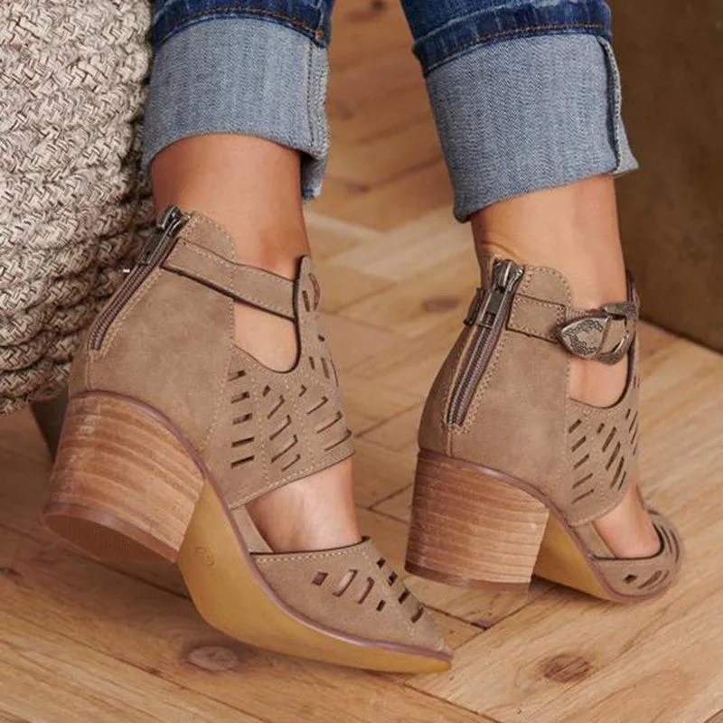 Casual Hollowed Out Patchwork Solid Color Fish Mouth Out Door Wedges Shoes (Heel Height 1.97in)(5 Colors)
