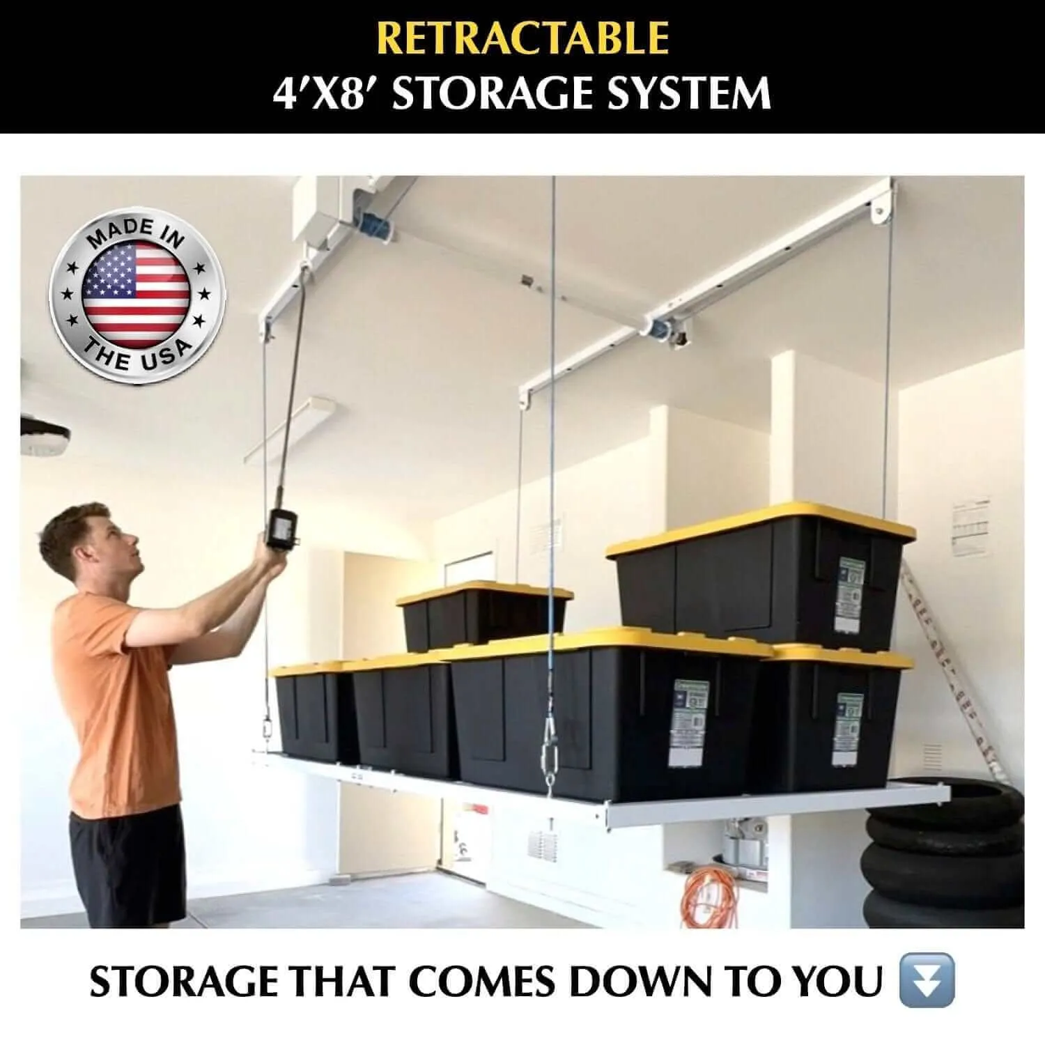Ceiling Sam Retractable 4'x8' ceiling storage system