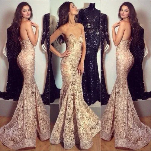 Charming Sexy Sweetheart Mermaid Unique Long Lace Prom Dresses, BG51207