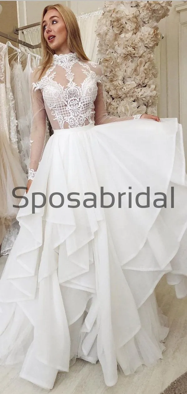 Charming Unique Lace High Neck Long Sleeves Wedding Dresses, Prom Dresses WD0444