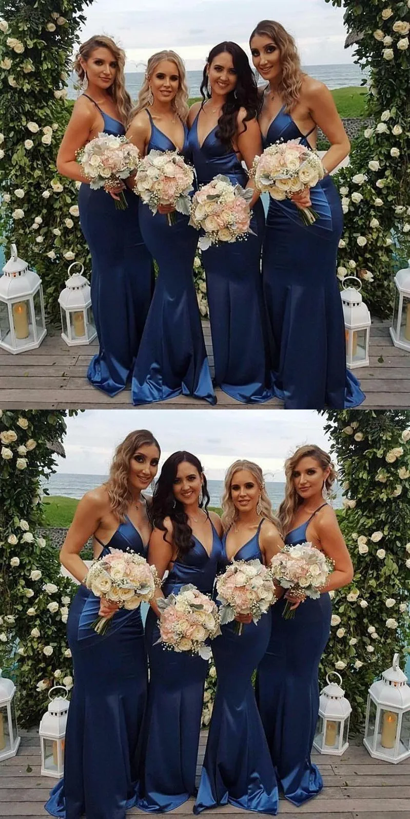 Cheap Modest  Unique Custom Soft Sexy Spaghetti Straps Long Dark Blue Bridesmaid Dresses , WG267