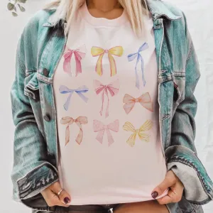 Coquette tee Pastel pink Bow Tshirts Bows and Easter Ribbon