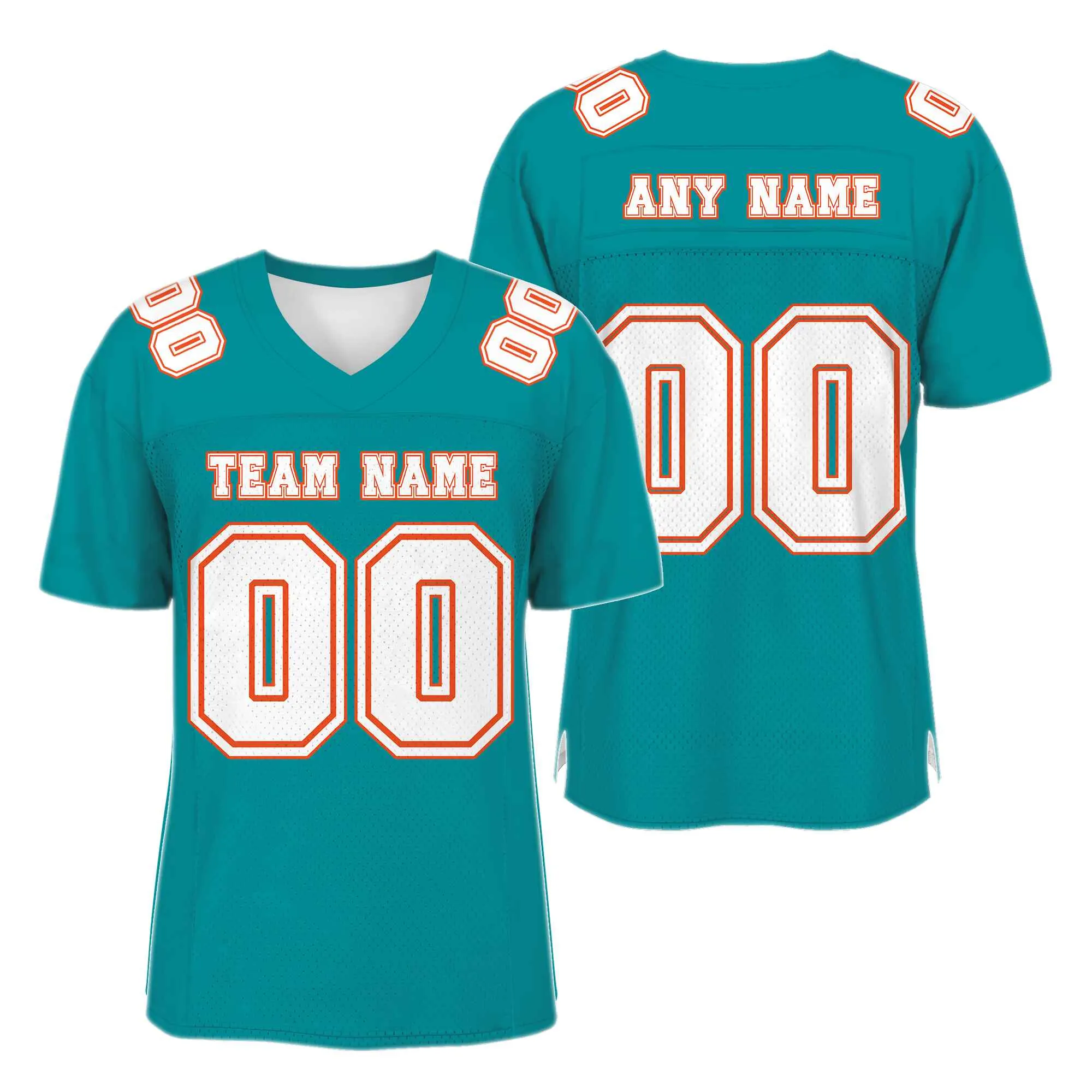 Custom Aqua White-Orange Mesh Authentic Football Jersey