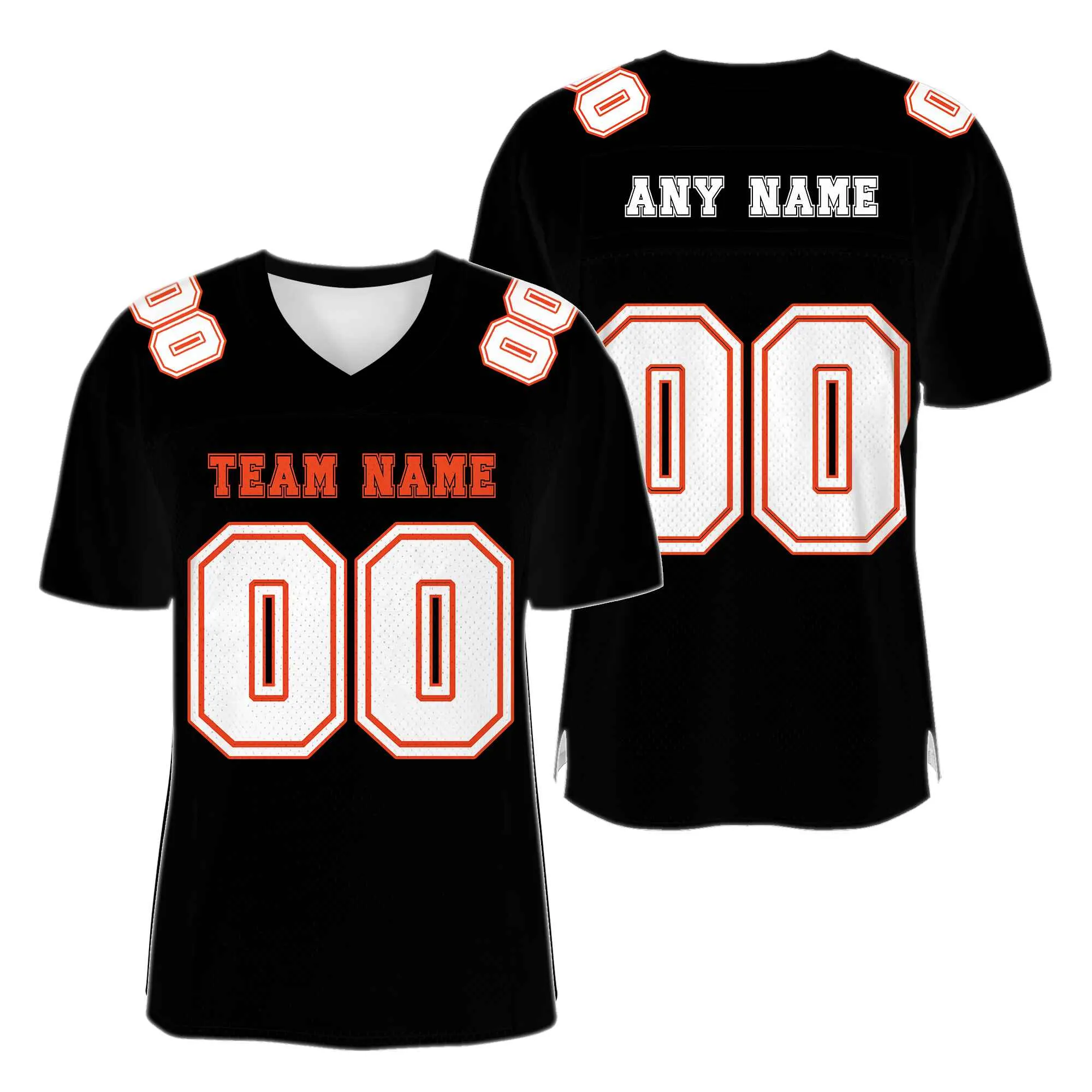 Custom Black White-Orange Mesh Authentic Football Jersey