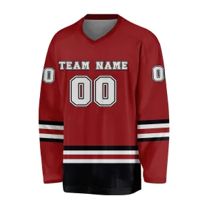 Custom Burgundy Black-White Hockey Jersey