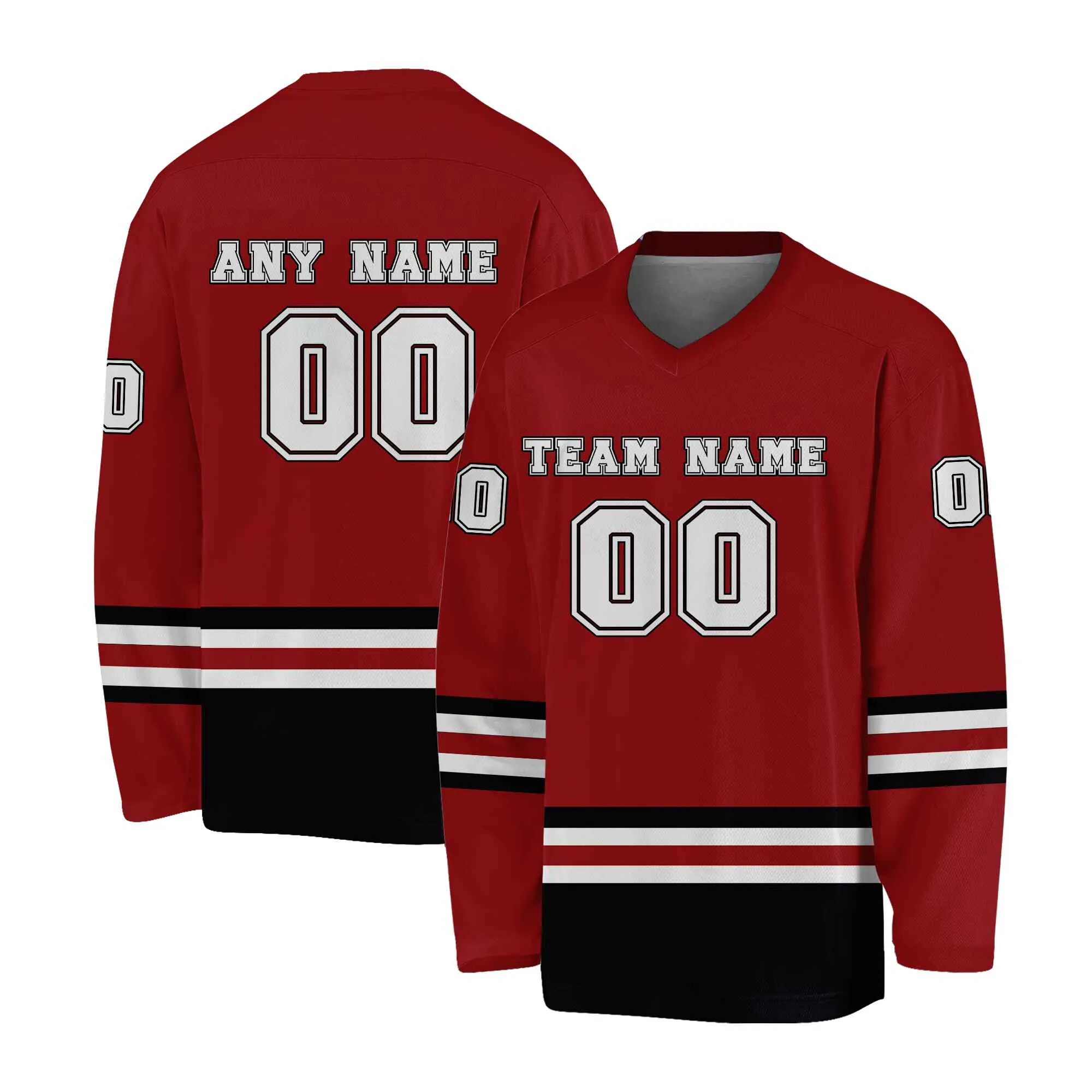 Custom Burgundy Black-White Hockey Jersey