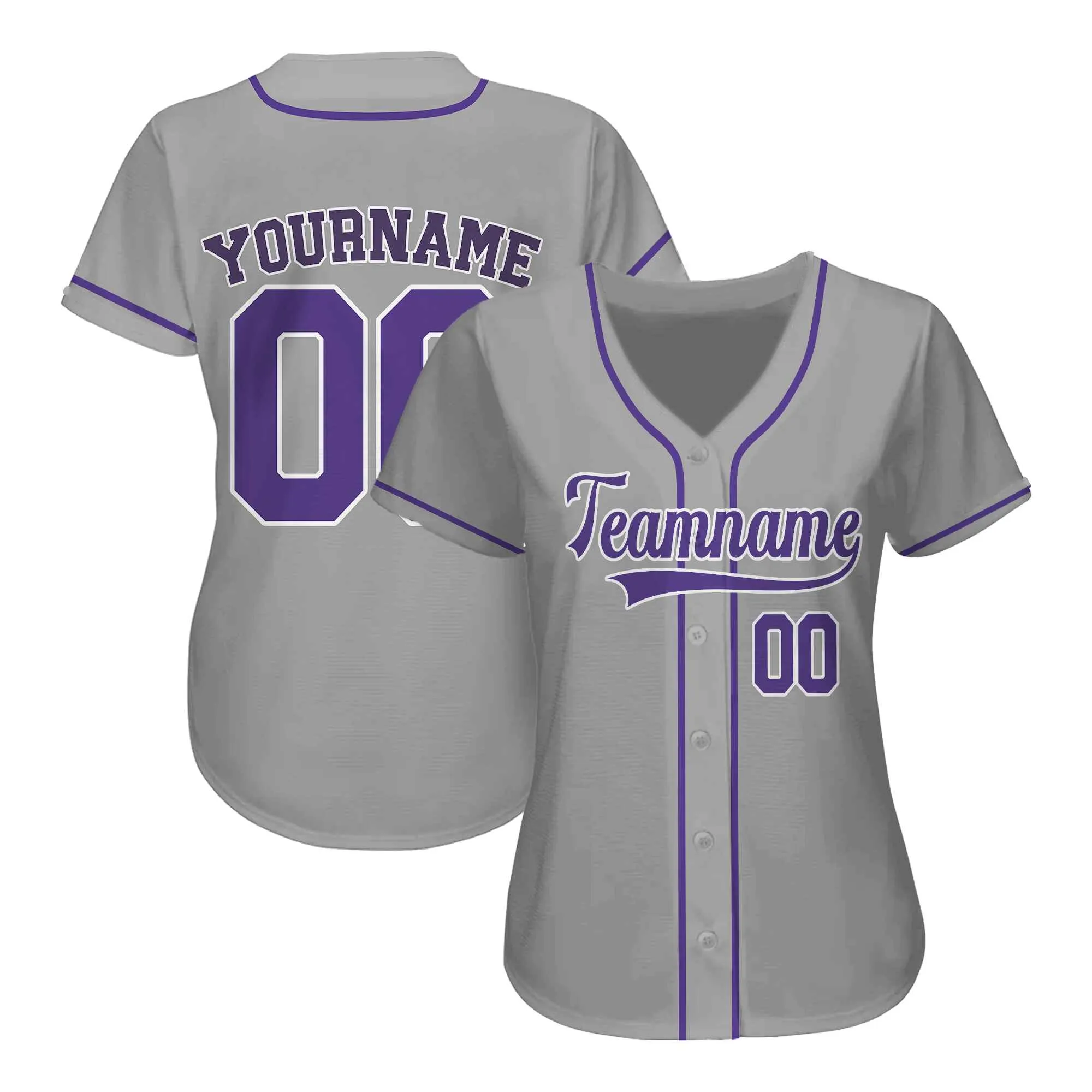Custom Gray Purple-White Authentic Baseball Jersey