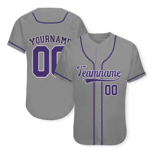 Custom Gray Purple-White Authentic Baseball Jersey