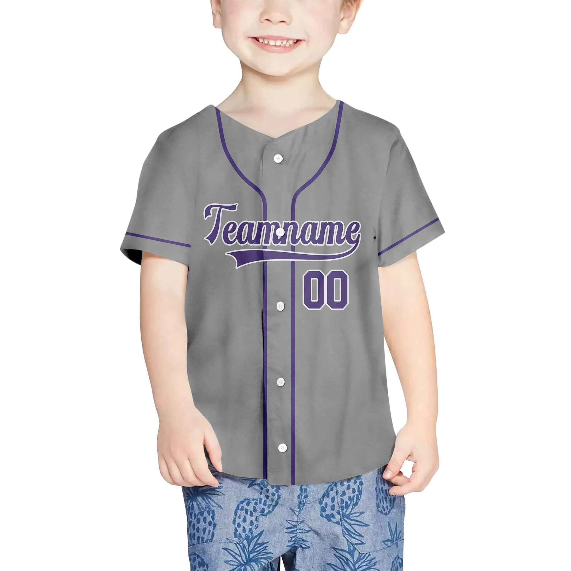 Custom Gray Purple-White Authentic Baseball Jersey