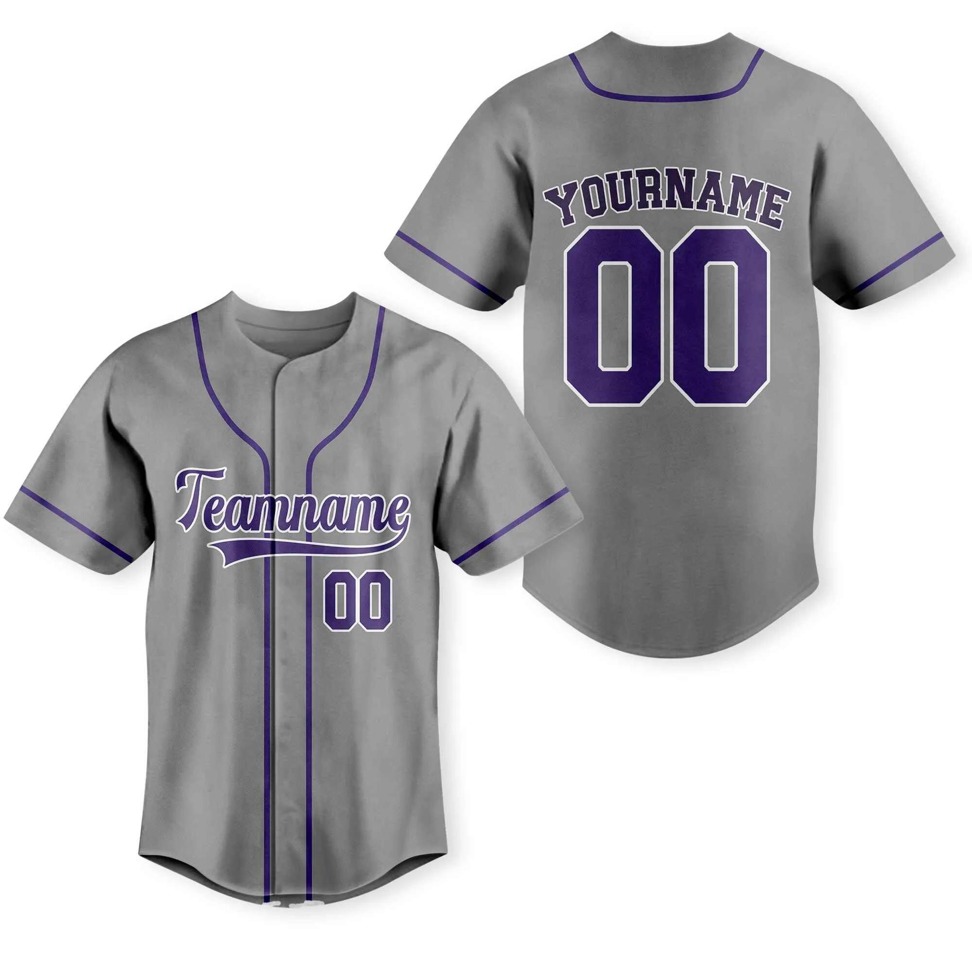 Custom Gray Purple-White Authentic Baseball Jersey