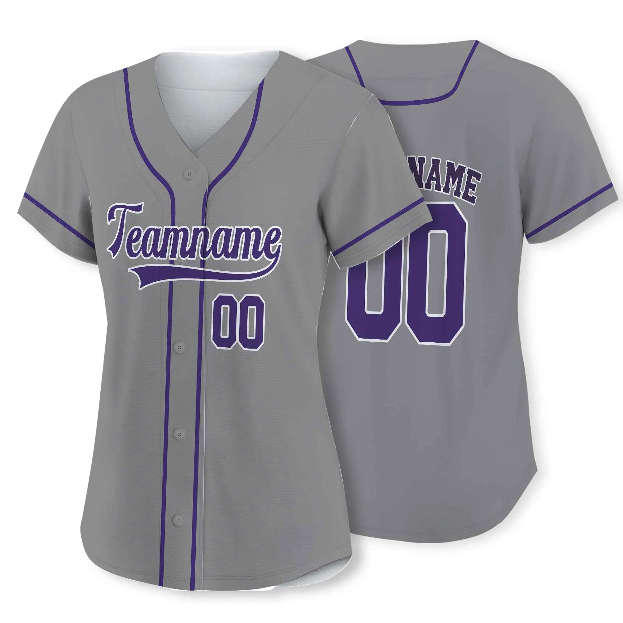 Custom Gray Purple-White Authentic Baseball Jersey