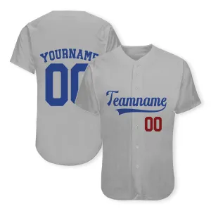 Custom Gray Red-Royal Baseball Jersey