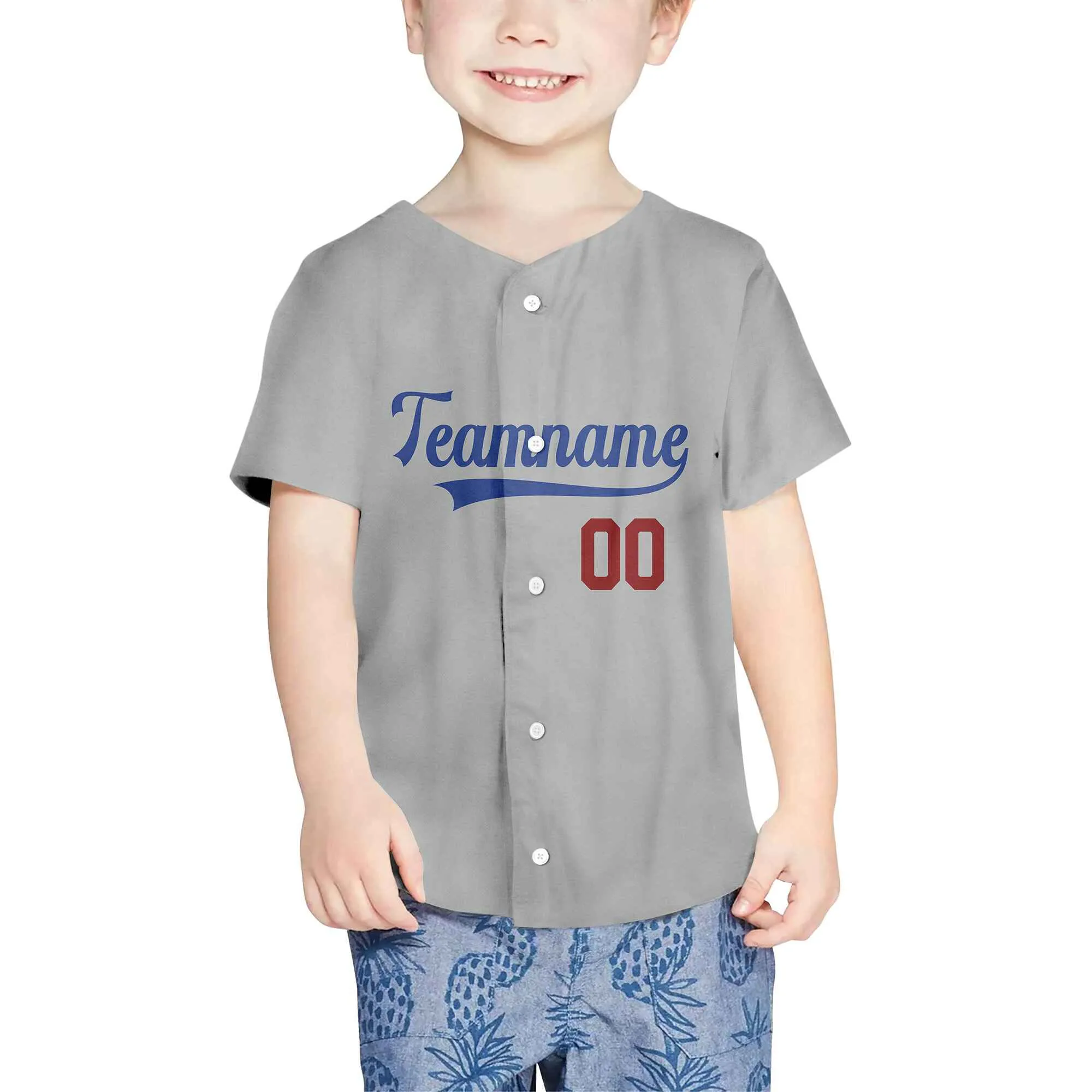 Custom Gray Red-Royal Baseball Jersey