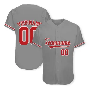 Custom Gray Red-White Authentic Baseball Jersey