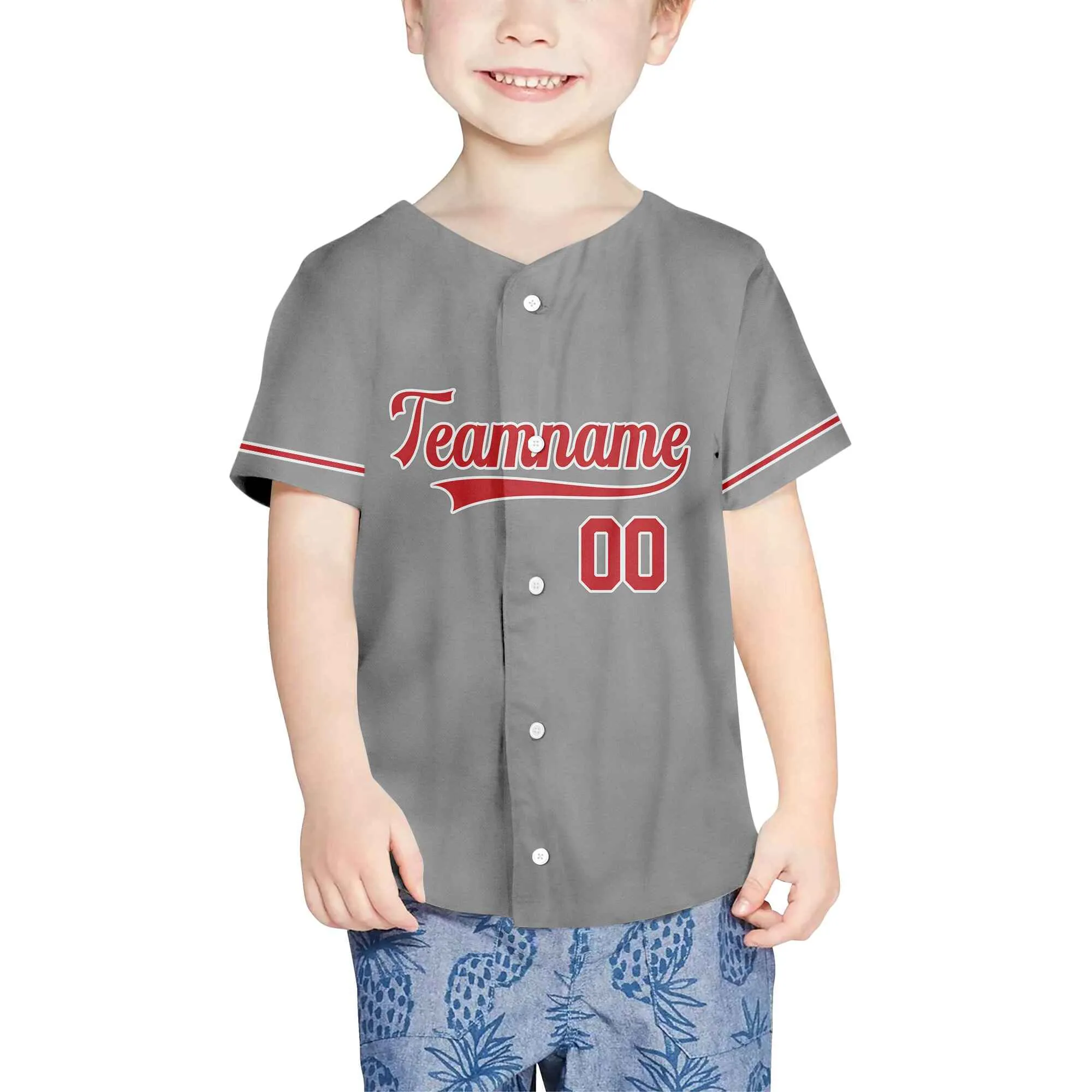 Custom Gray Red-White Authentic Baseball Jersey