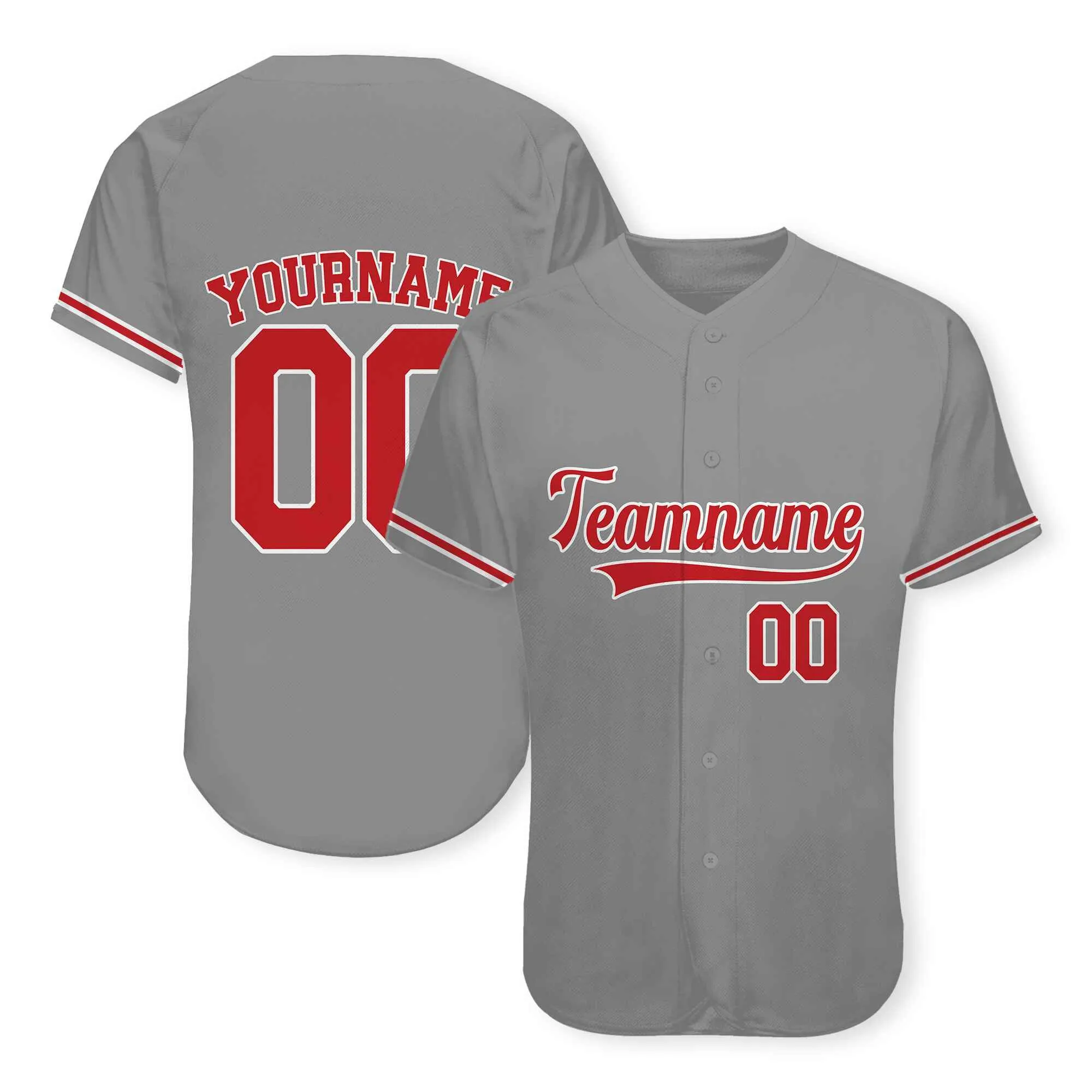 Custom Gray Red-White Authentic Baseball Jersey