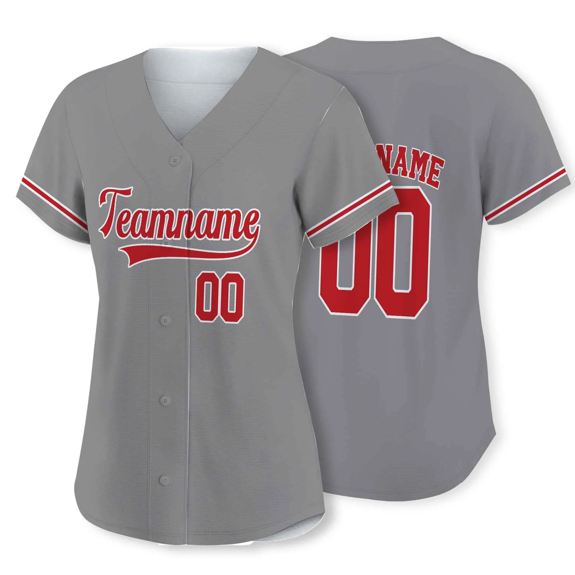 Custom Gray Red-White Authentic Baseball Jersey