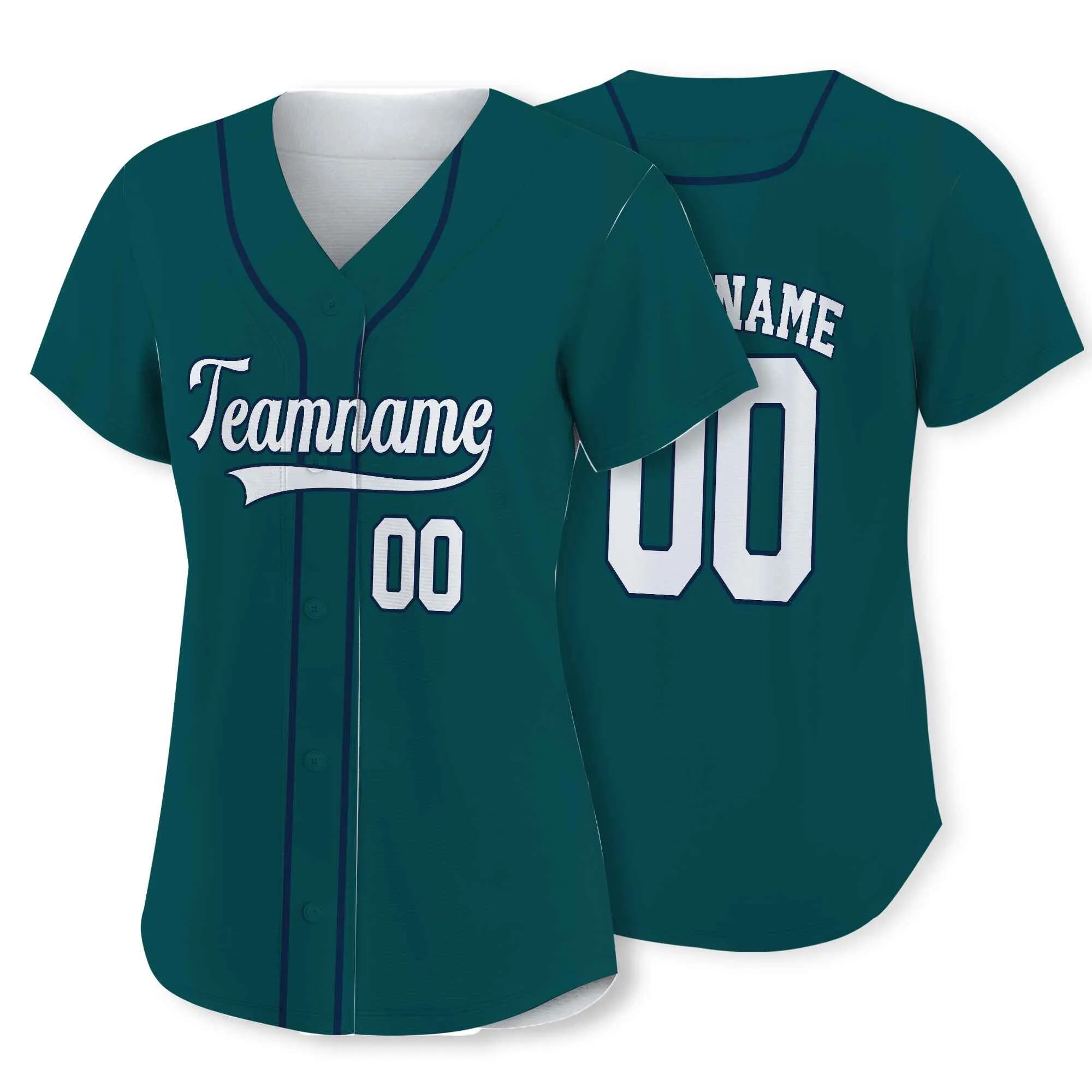 Custom Midnight Green White-Navy Authentic Baseball Jersey