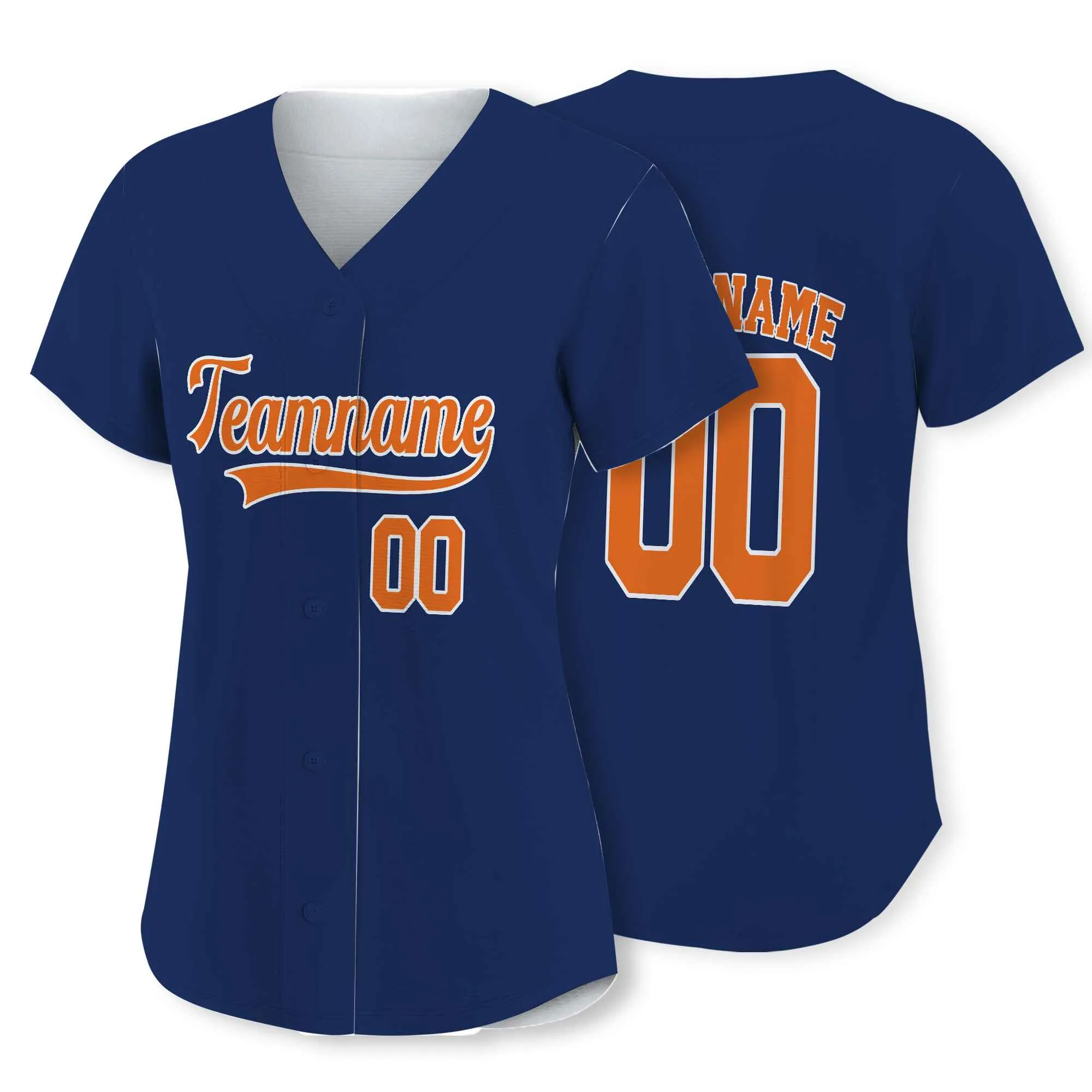 Custom Navy Orange-White Authentic Baseball Jersey 01