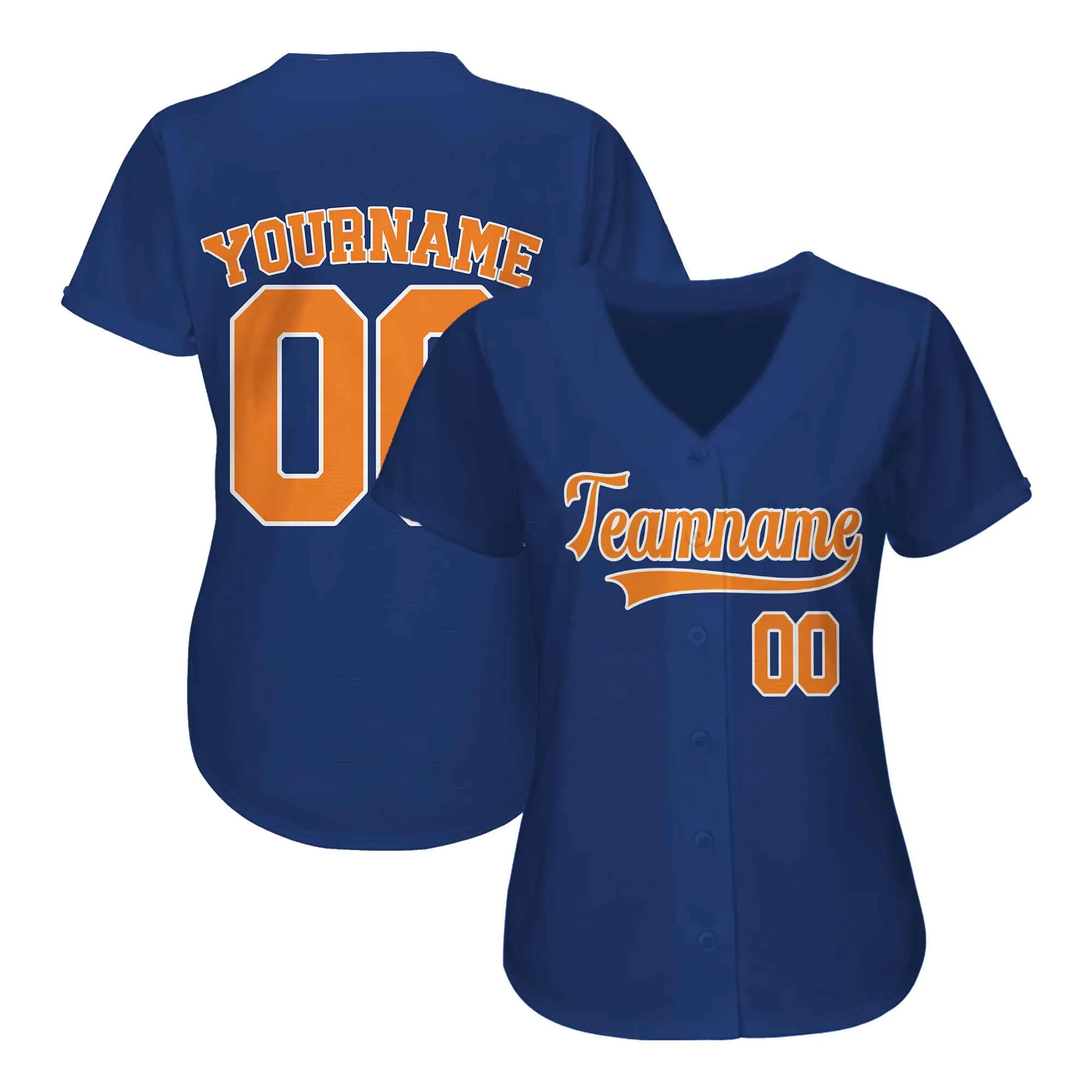 Custom Navy Orange-White Authentic Baseball Jersey 01