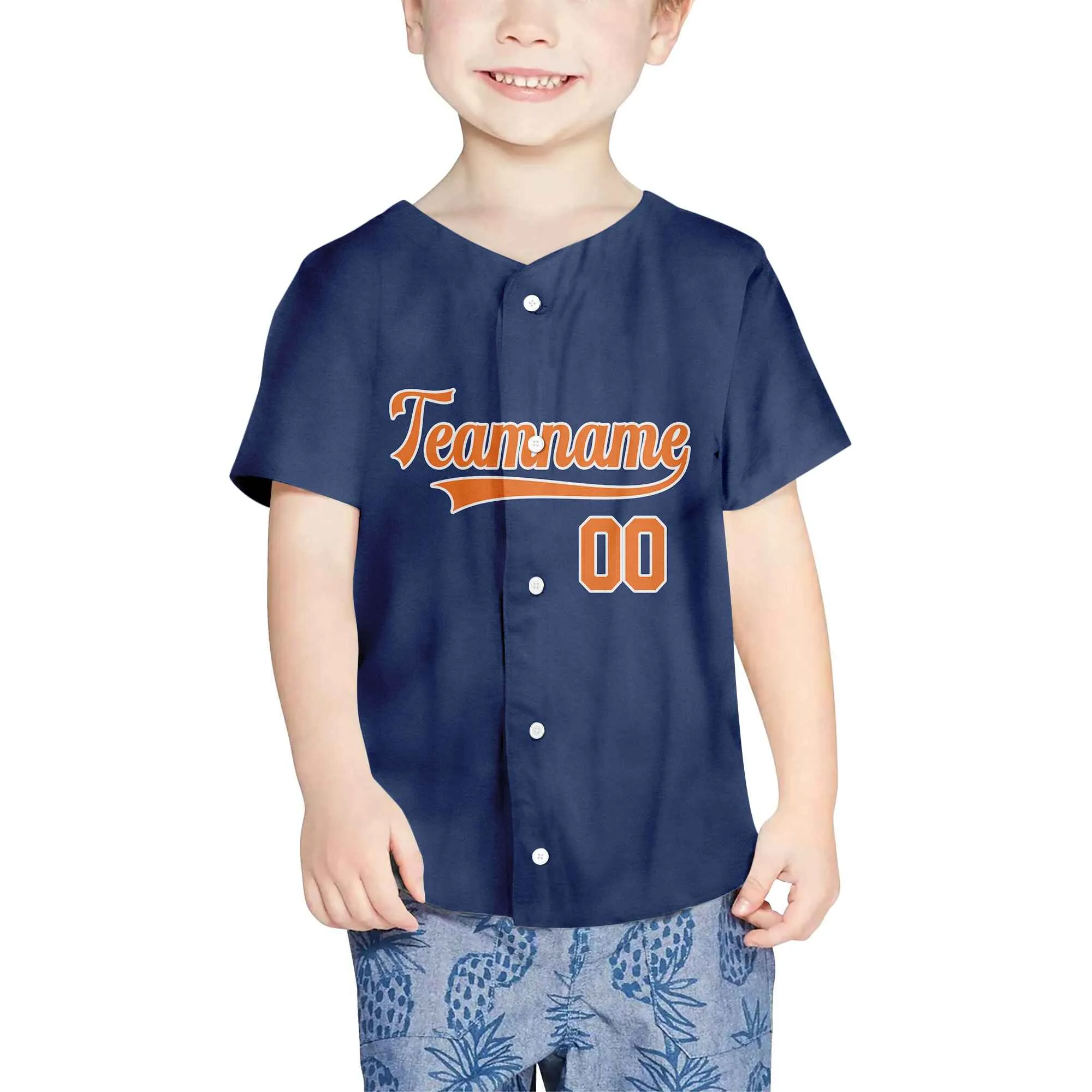 Custom Navy Orange-White Authentic Baseball Jersey 01