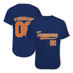 Custom Navy Orange-White Authentic Baseball Jersey 01